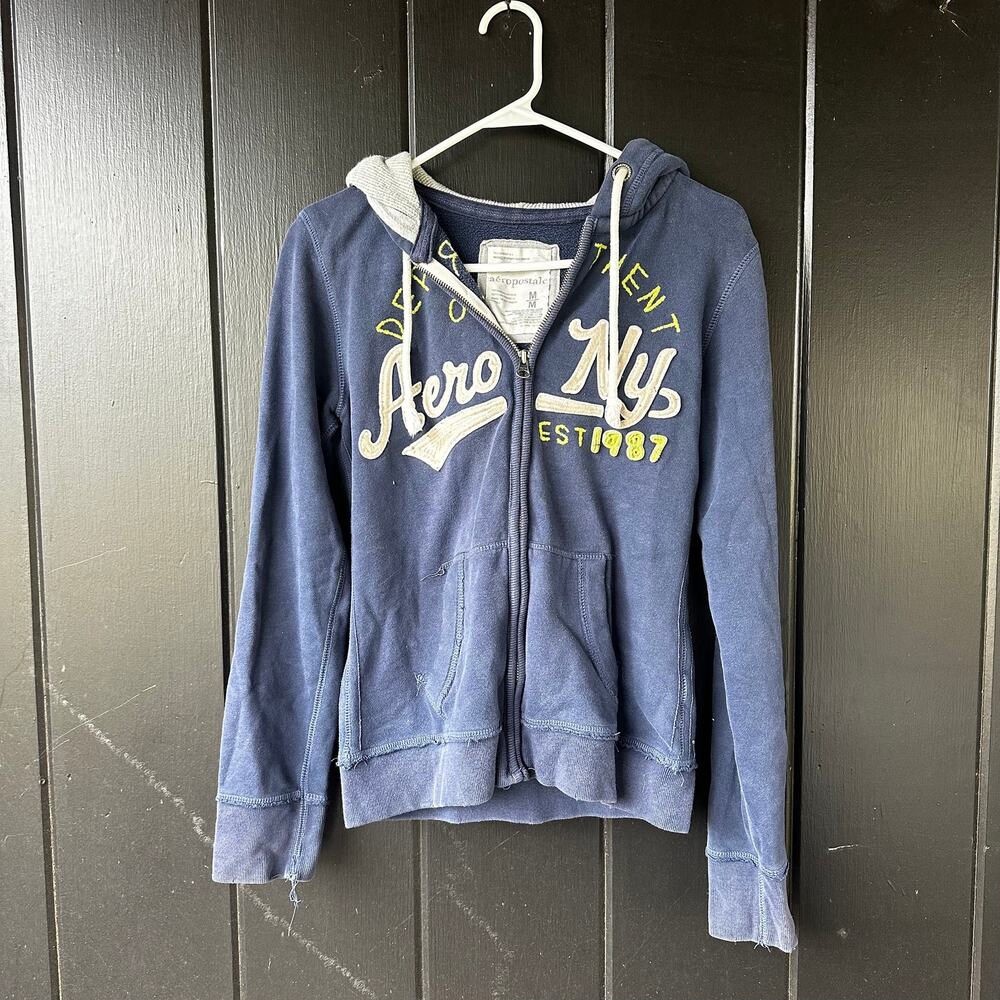 Y2K Aeropostale Aero NY Distressed Zip Hoodie Jacket M
